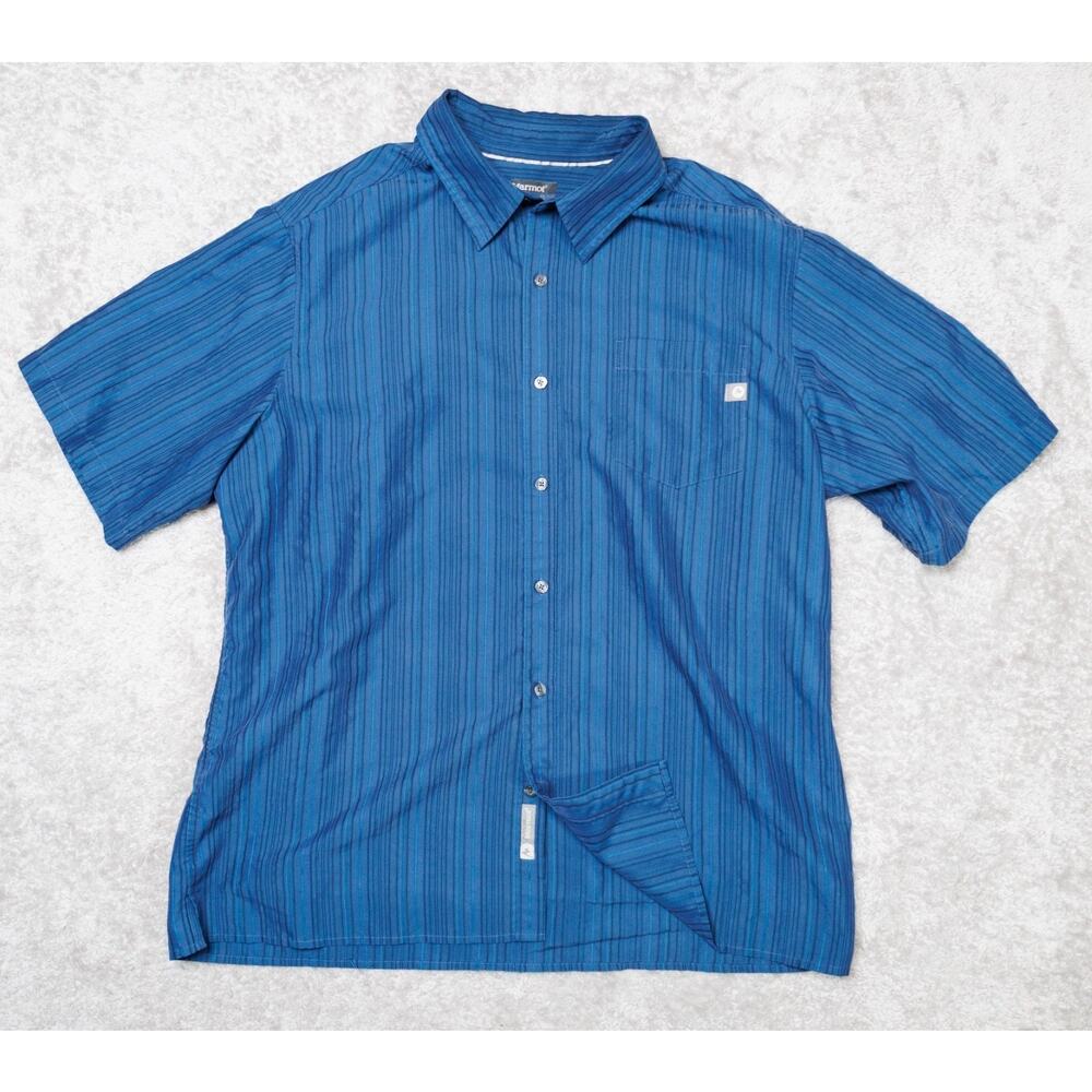 Marmont Blue Stripe Short Sleeve Button Down Short Sleeve Shirt Mens Size XL